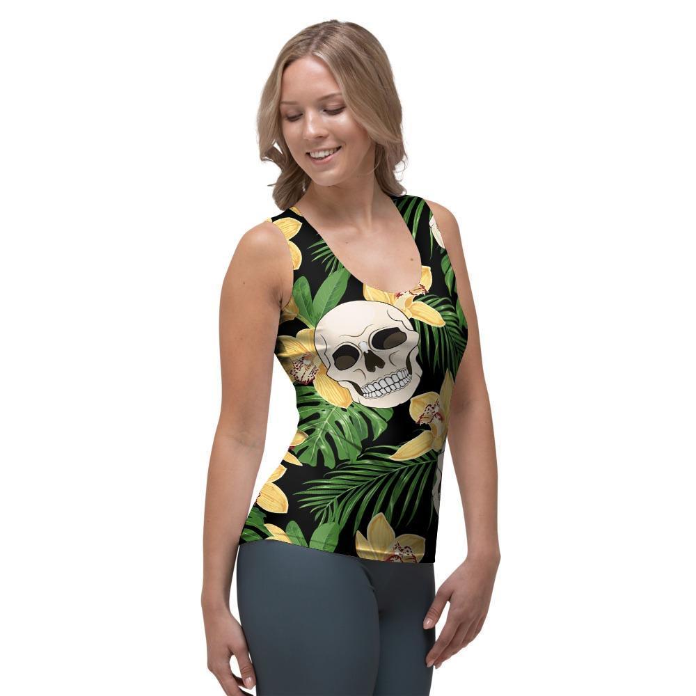Tropical Floral Skull Women's Tank Top-grizzshop