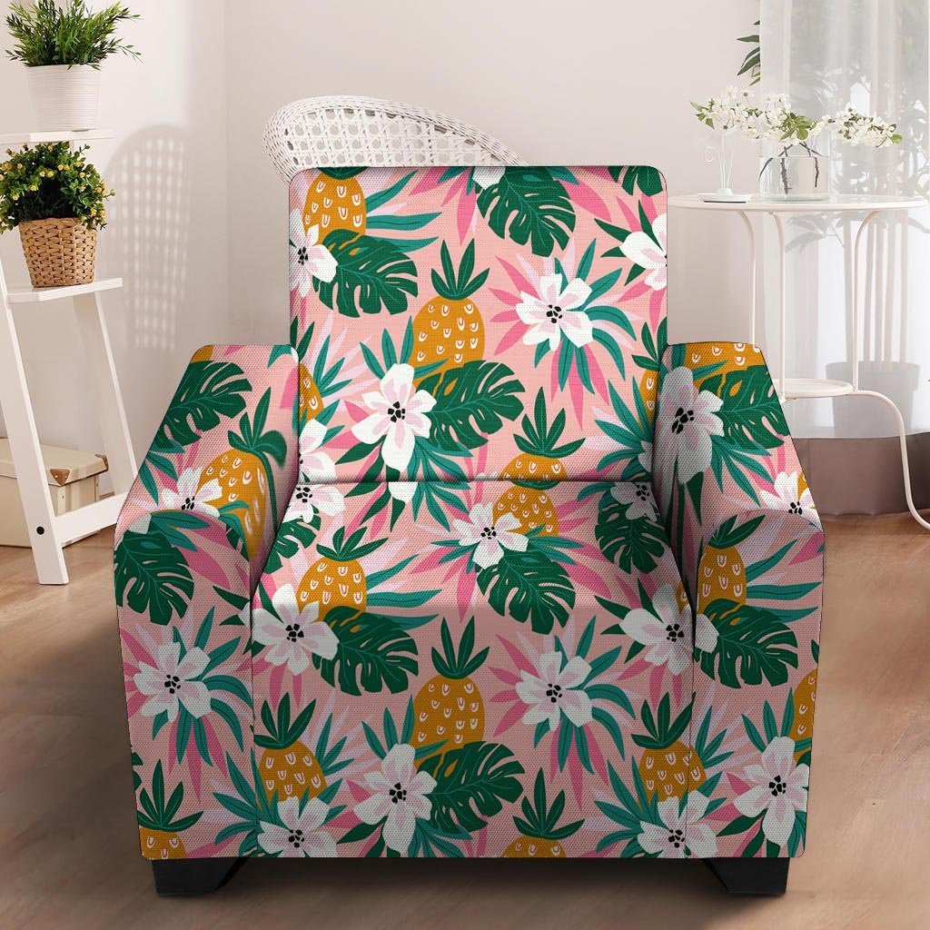 Tropical Flower Hawaiian Pineapple Print Armchair Cover-grizzshop