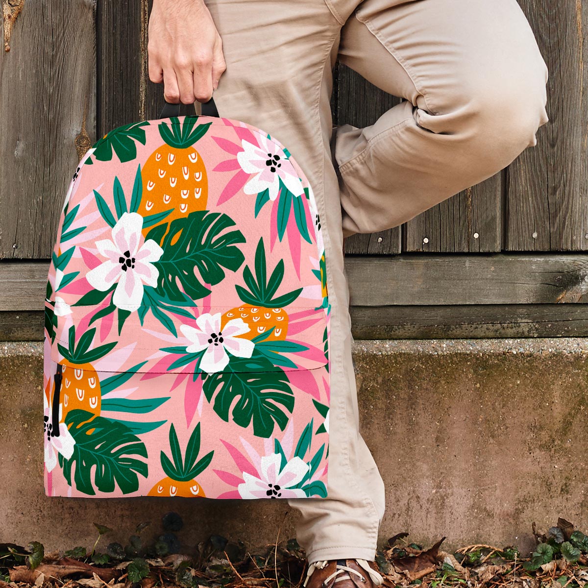 Tropical Flower Hawaiian Pineapple Print Backpack-grizzshop