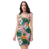 Tropical Flower Hawaiian Pineapple Print Bodycon Dress-grizzshop