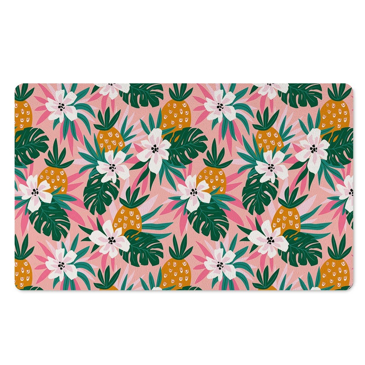 Tropical Flower Hawaiian Pineapple Print Door Mat-grizzshop