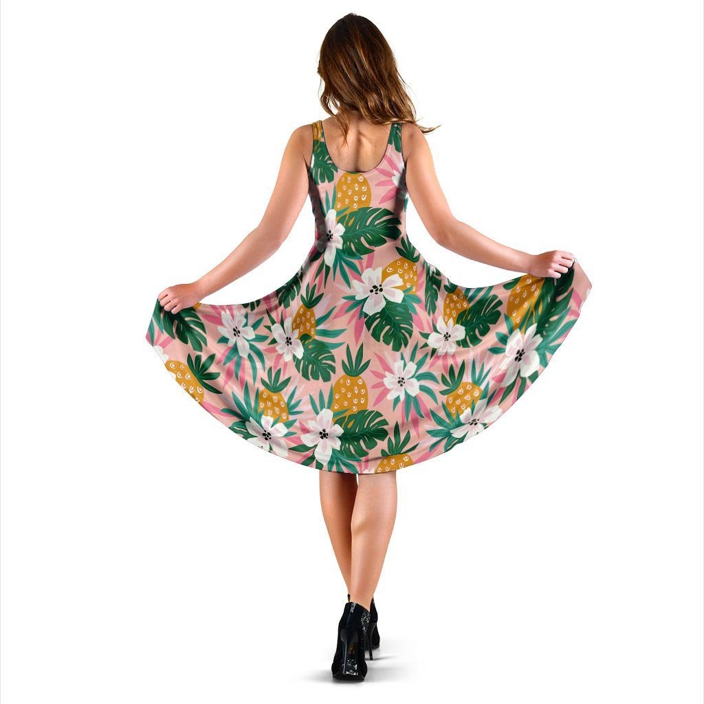 Tropical Flower Hawaiian Pineapple Print Dress-grizzshop