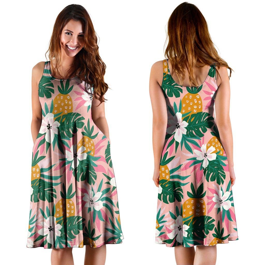 Tropical Flower Hawaiian Pineapple Print Dress-grizzshop