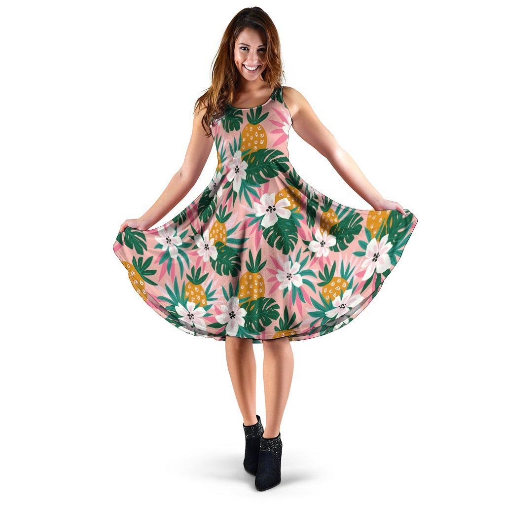 Tropical Flower Hawaiian Pineapple Print Dress-grizzshop