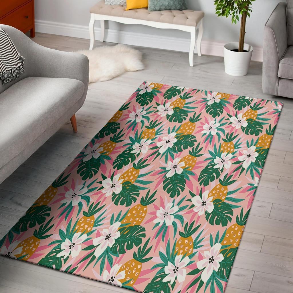 Tropical Flower Hawaiian Pineapple Print Floor Mat-grizzshop