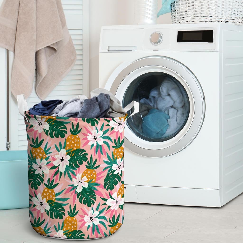 Tropical Flower Hawaiian Pineapple Print Laundry Basket-grizzshop