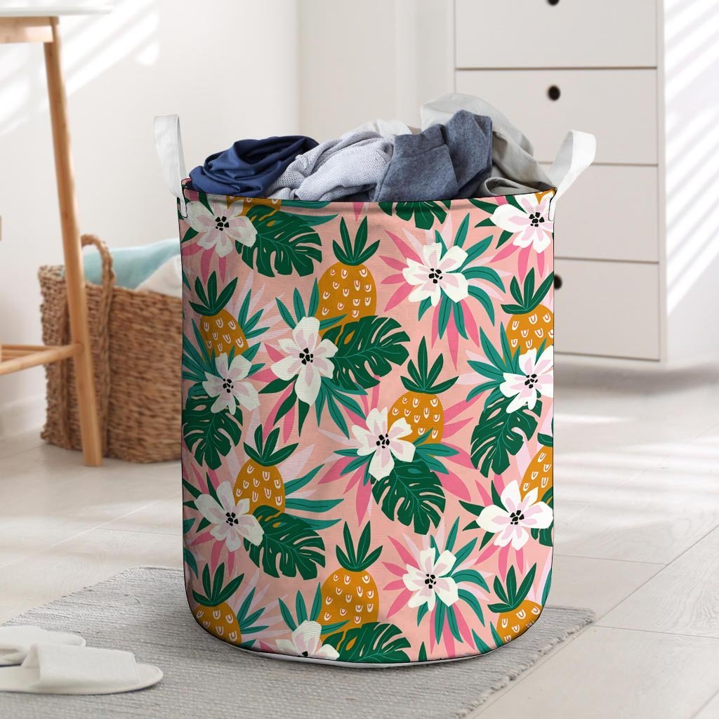 Tropical Flower Hawaiian Pineapple Print Laundry Basket-grizzshop