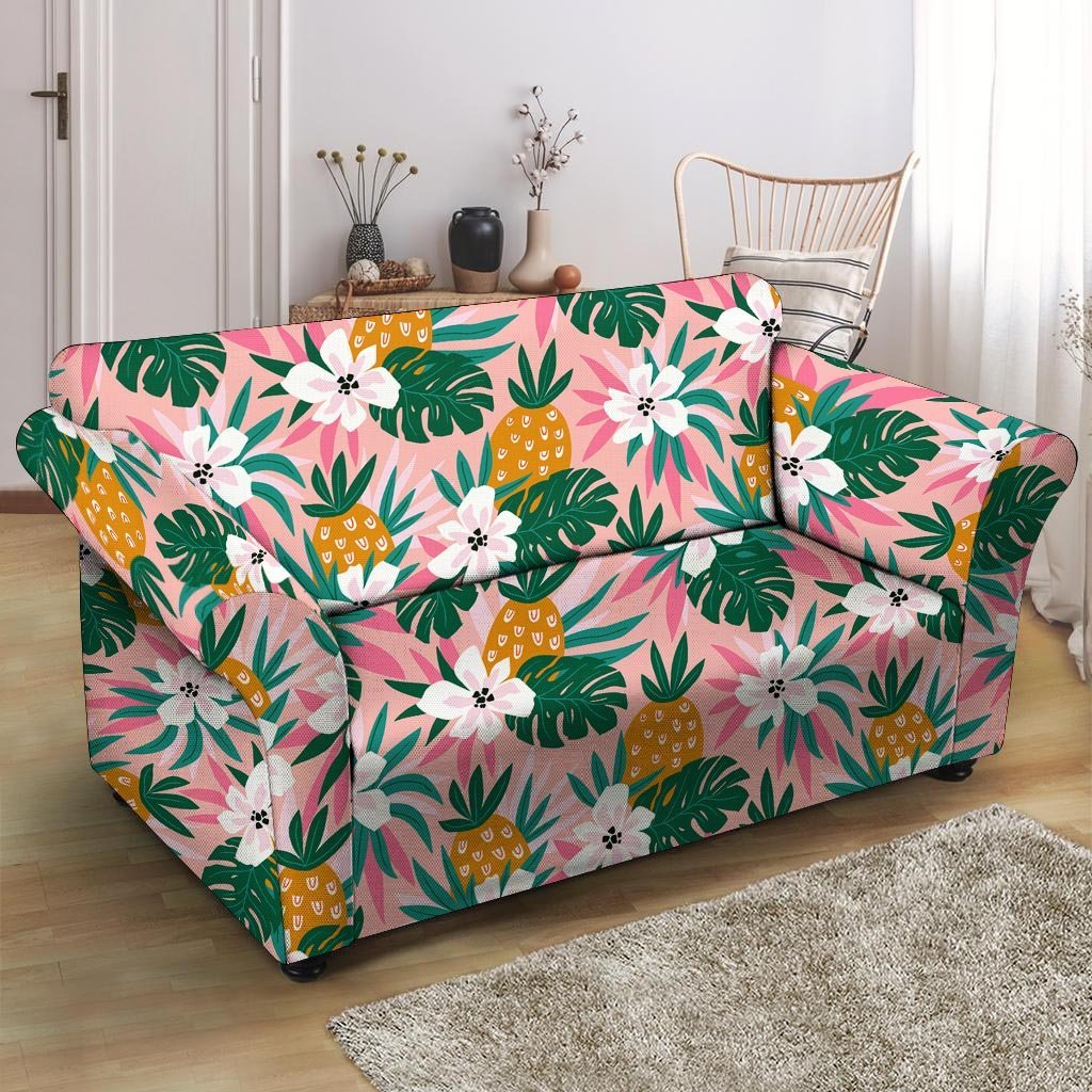 Tropical Flower Hawaiian Pineapple Print Loveseat Cover-grizzshop