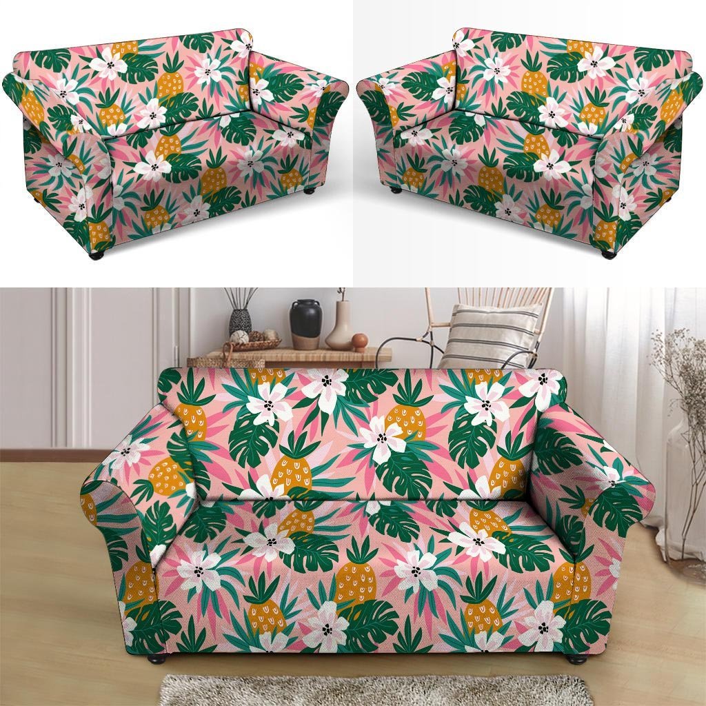 Tropical Flower Hawaiian Pineapple Print Loveseat Cover-grizzshop