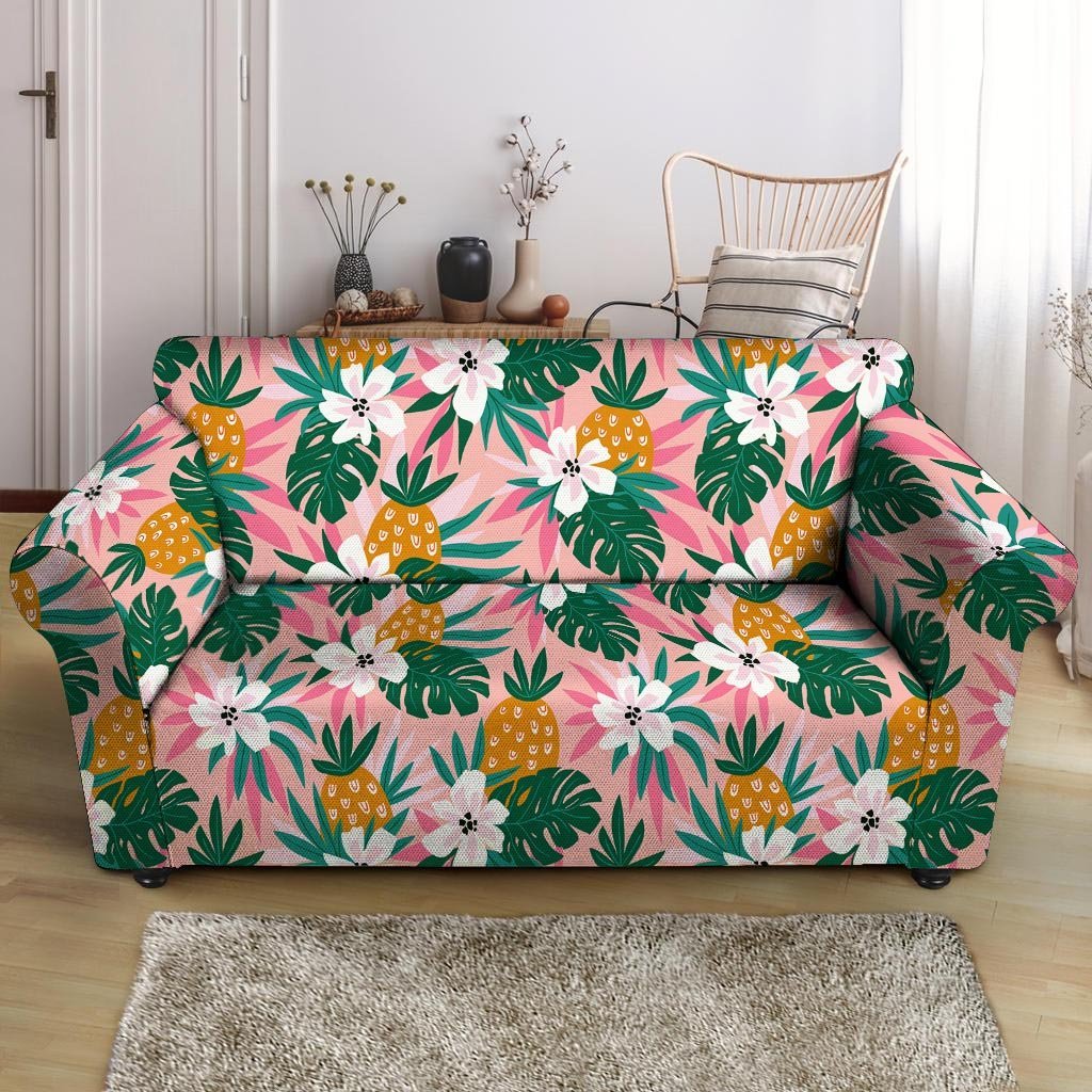 Tropical Flower Hawaiian Pineapple Print Loveseat Cover-grizzshop