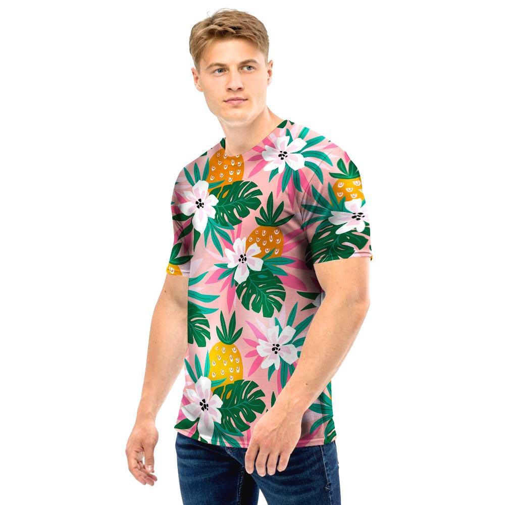 Tropical Flower Hawaiian Pineapple Print Men T Shirt-grizzshop