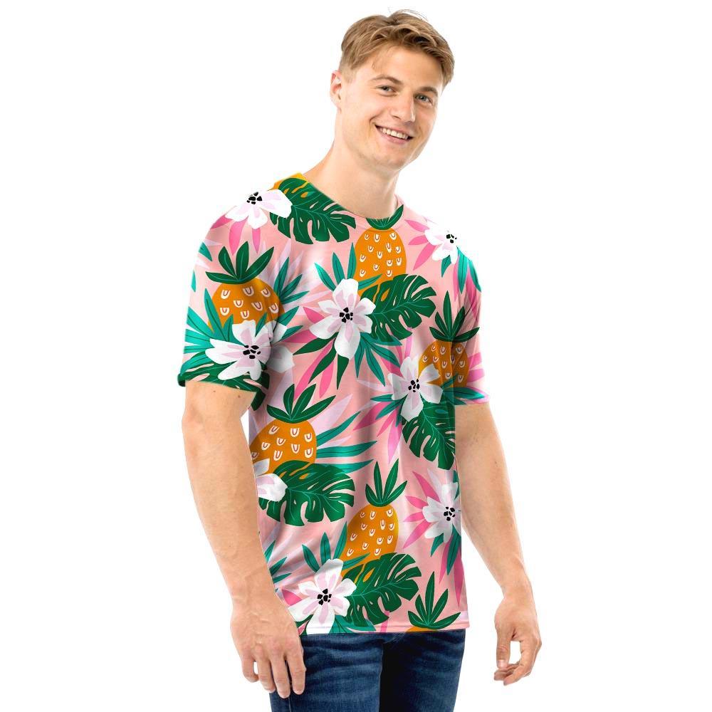 Tropical Flower Hawaiian Pineapple Print Men T Shirt-grizzshop