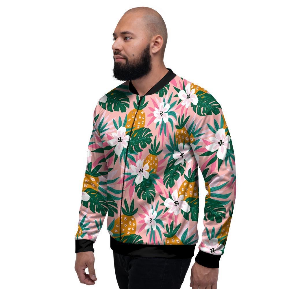 Tropical Flower Hawaiian Pineapple Print Men's Bomber Jacket-grizzshop
