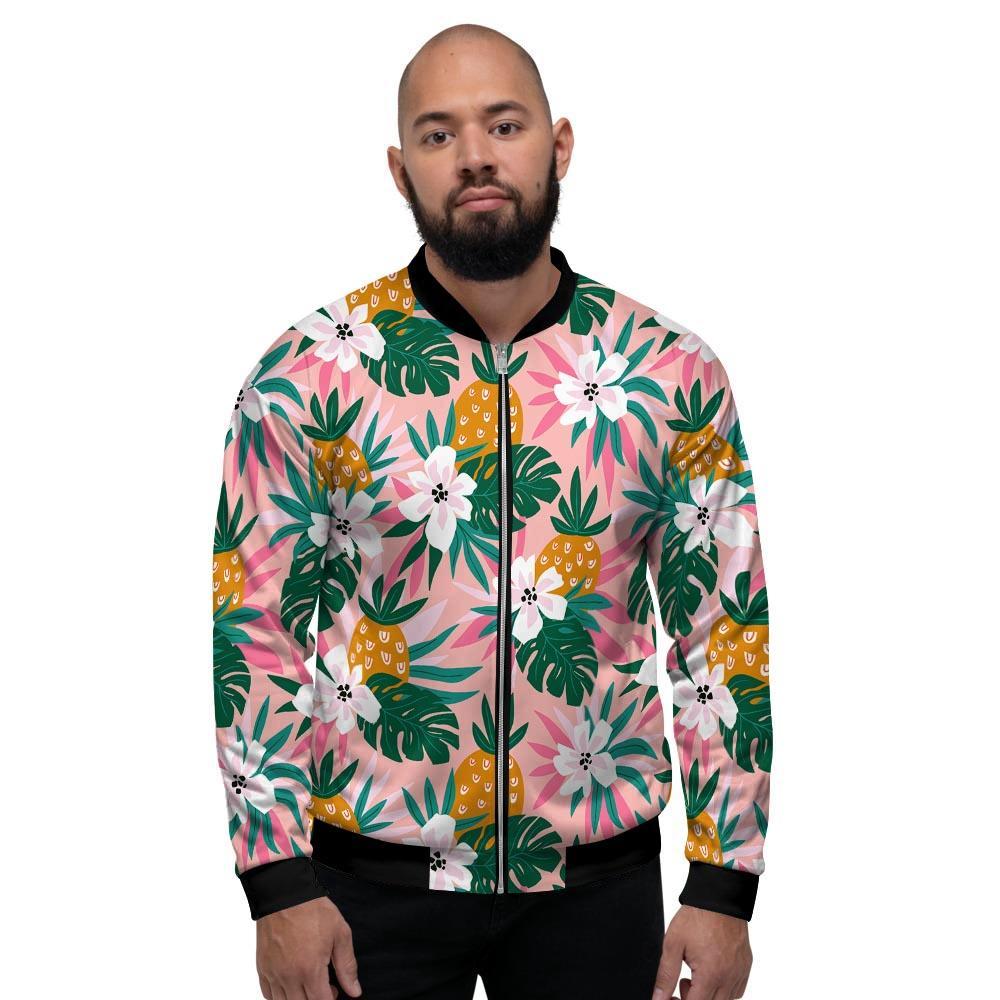 Tropical Flower Hawaiian Pineapple Print Men's Bomber Jacket-grizzshop