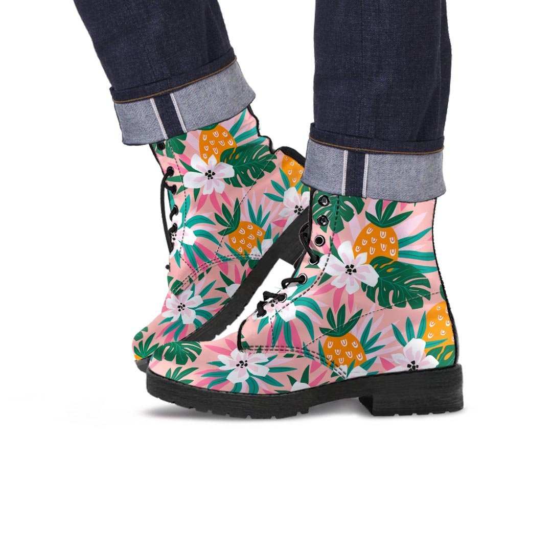 Tropical Flower Hawaiian Pineapple Print Men's Boots-grizzshop