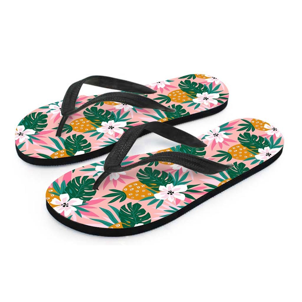 Tropical Flower Hawaiian Pineapple Print Men's Flip Flops-grizzshop