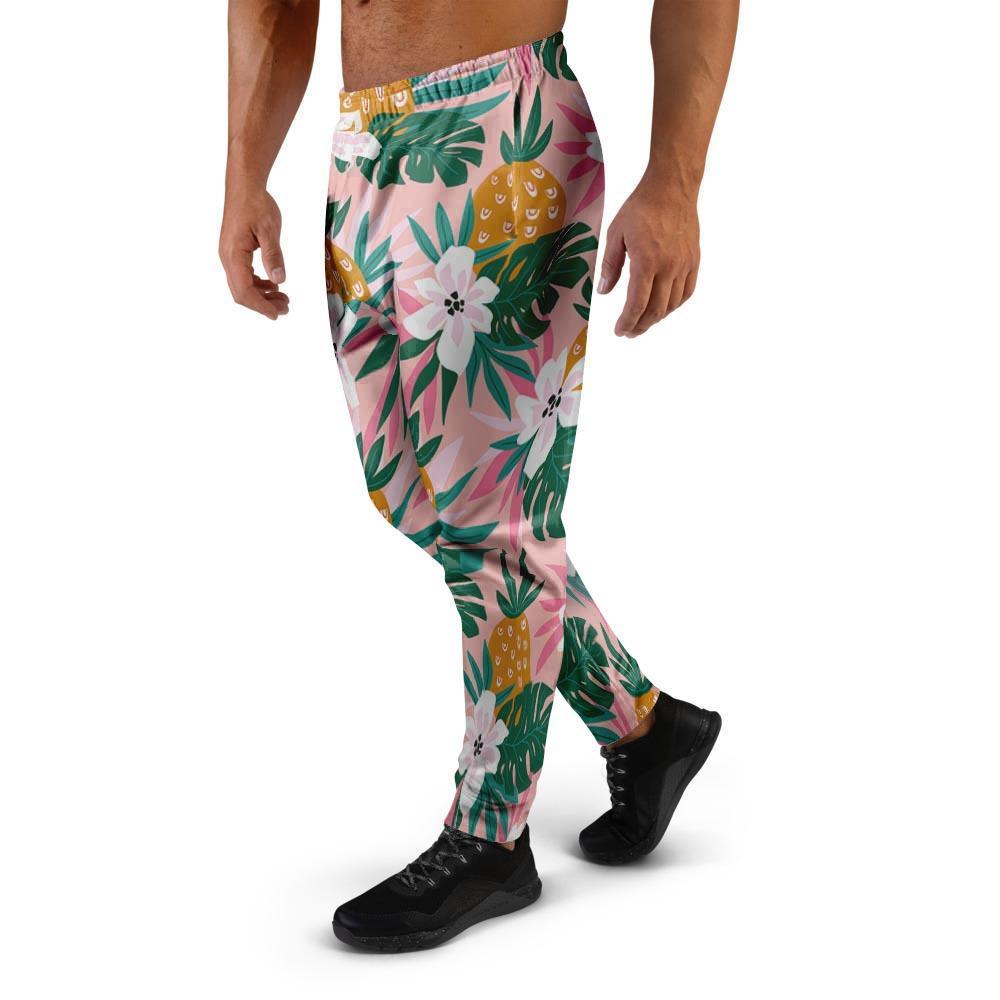 Tropical Flower Hawaiian Pineapple Print Men's Joggers-grizzshop