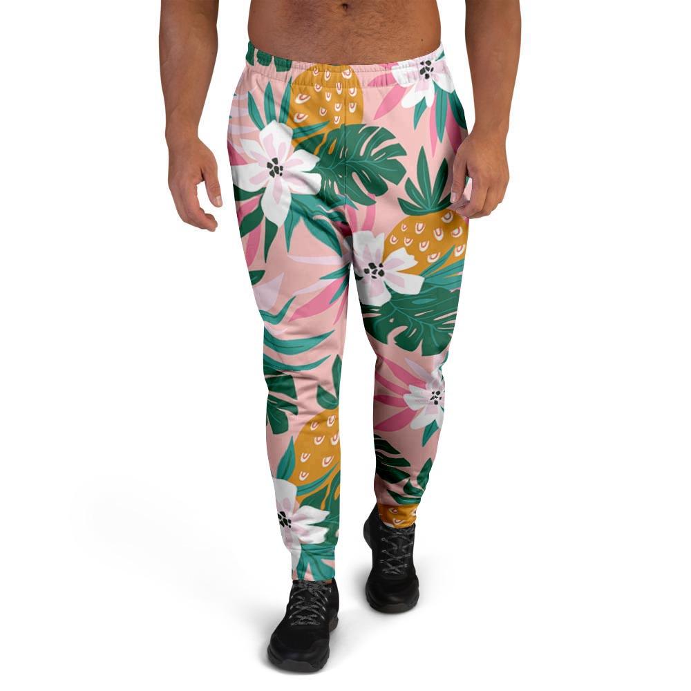 Tropical Flower Hawaiian Pineapple Print Men's Joggers-grizzshop