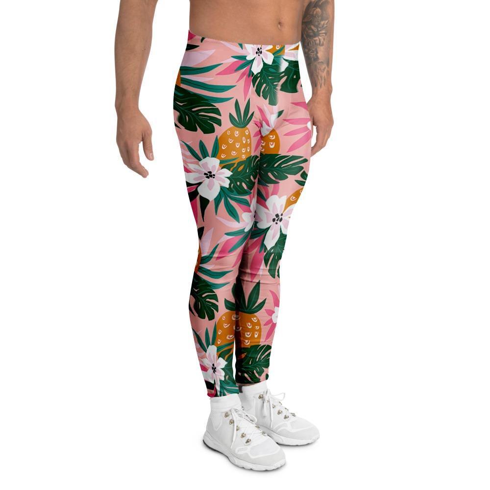 Tropical Flower Hawaiian Pineapple Print Men's Leggings-grizzshop