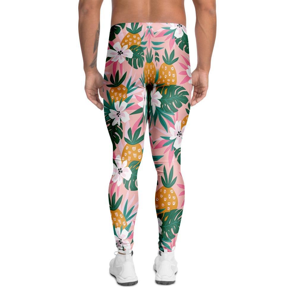 Tropical Flower Hawaiian Pineapple Print Men's Leggings-grizzshop