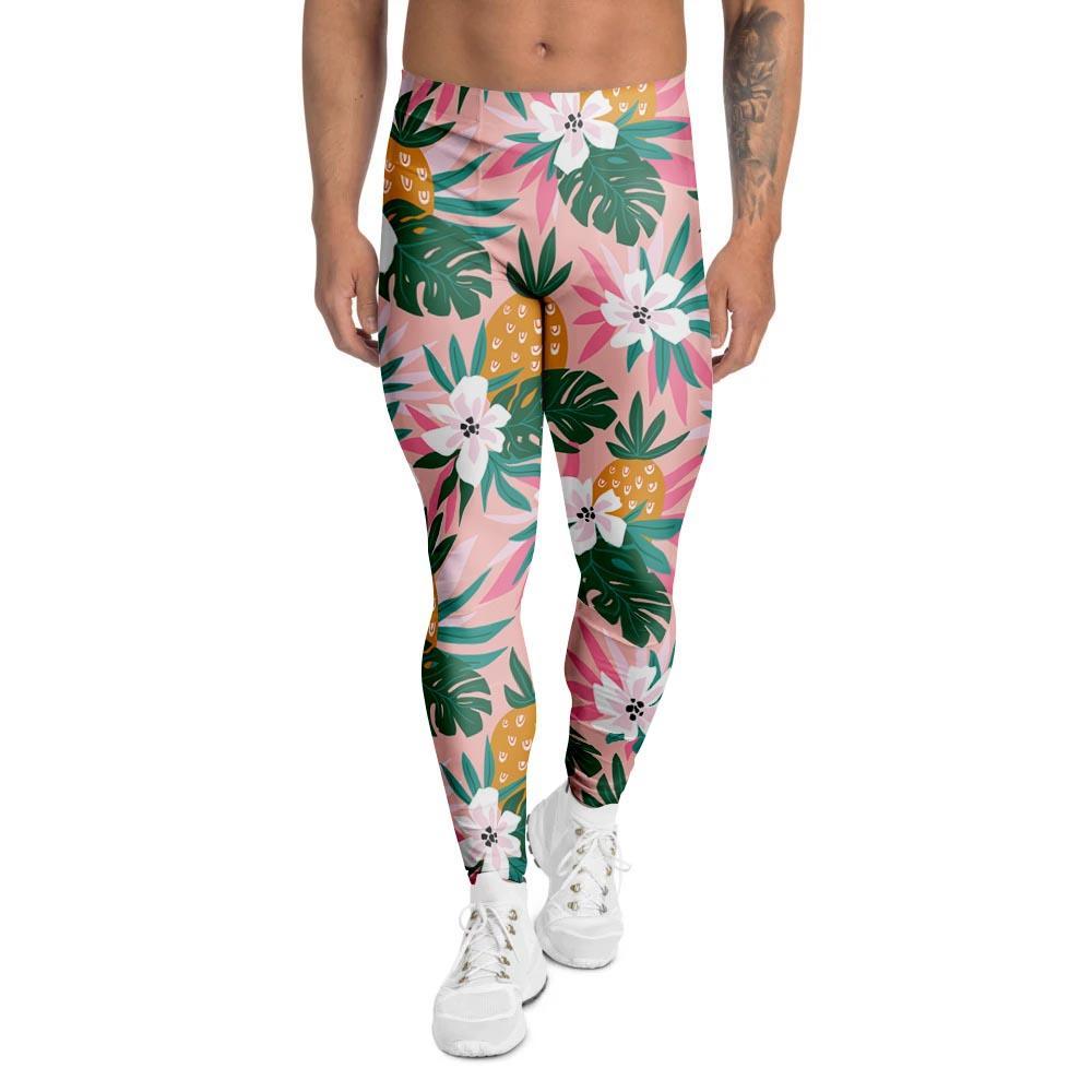 Tropical Flower Hawaiian Pineapple Print Men's Leggings-grizzshop