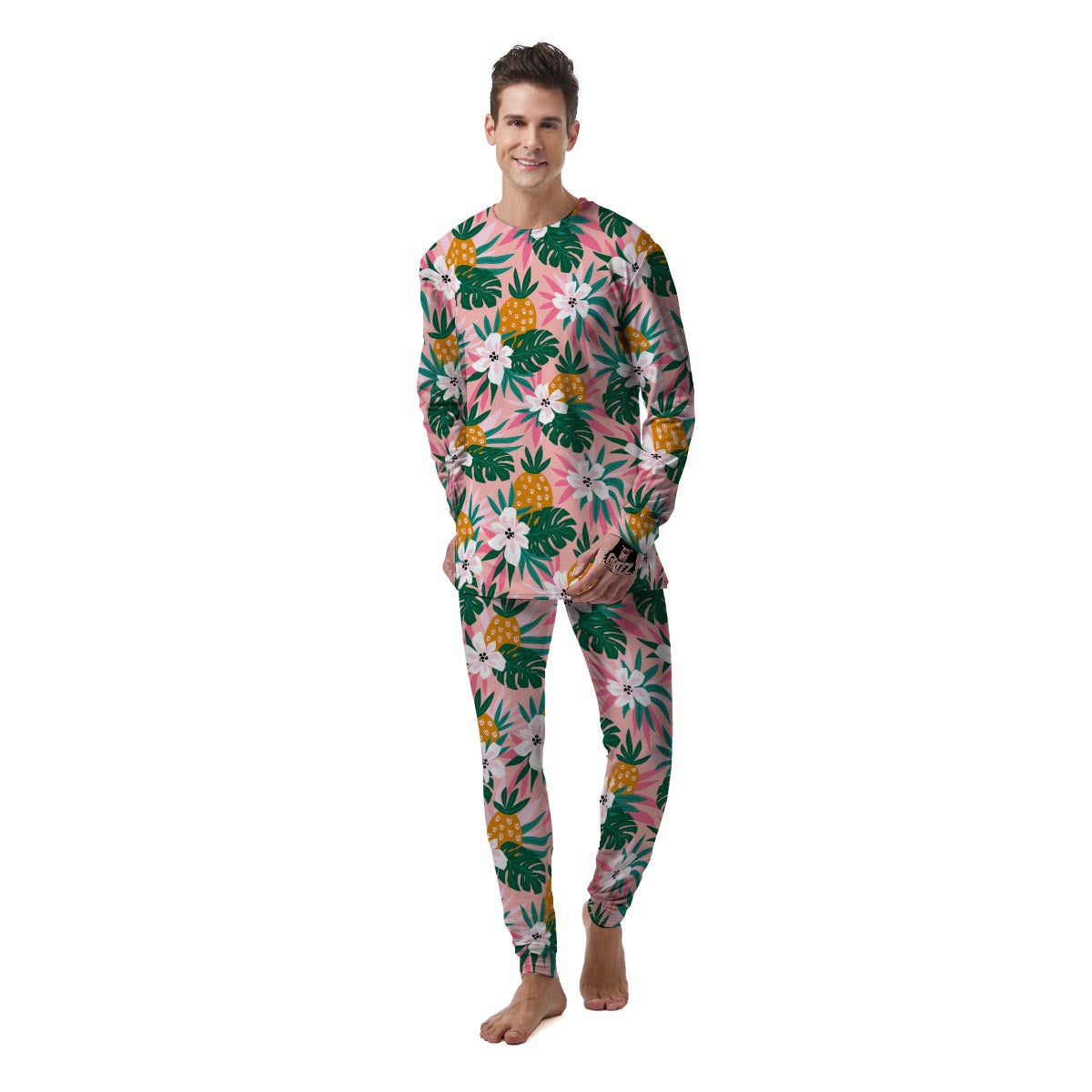 Tropical Flower Hawaiian Pineapple Print Men's Pajamas-grizzshop