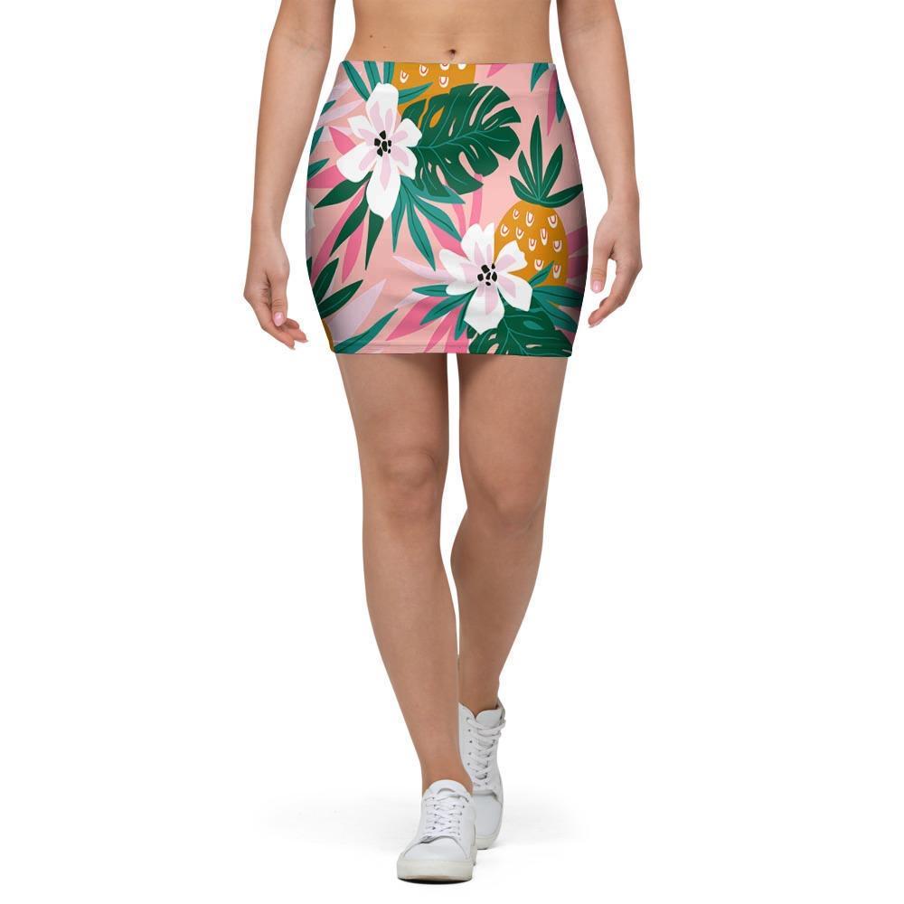 Tropical Flower Hawaiian Pineapple Print Mini Skirt-grizzshop