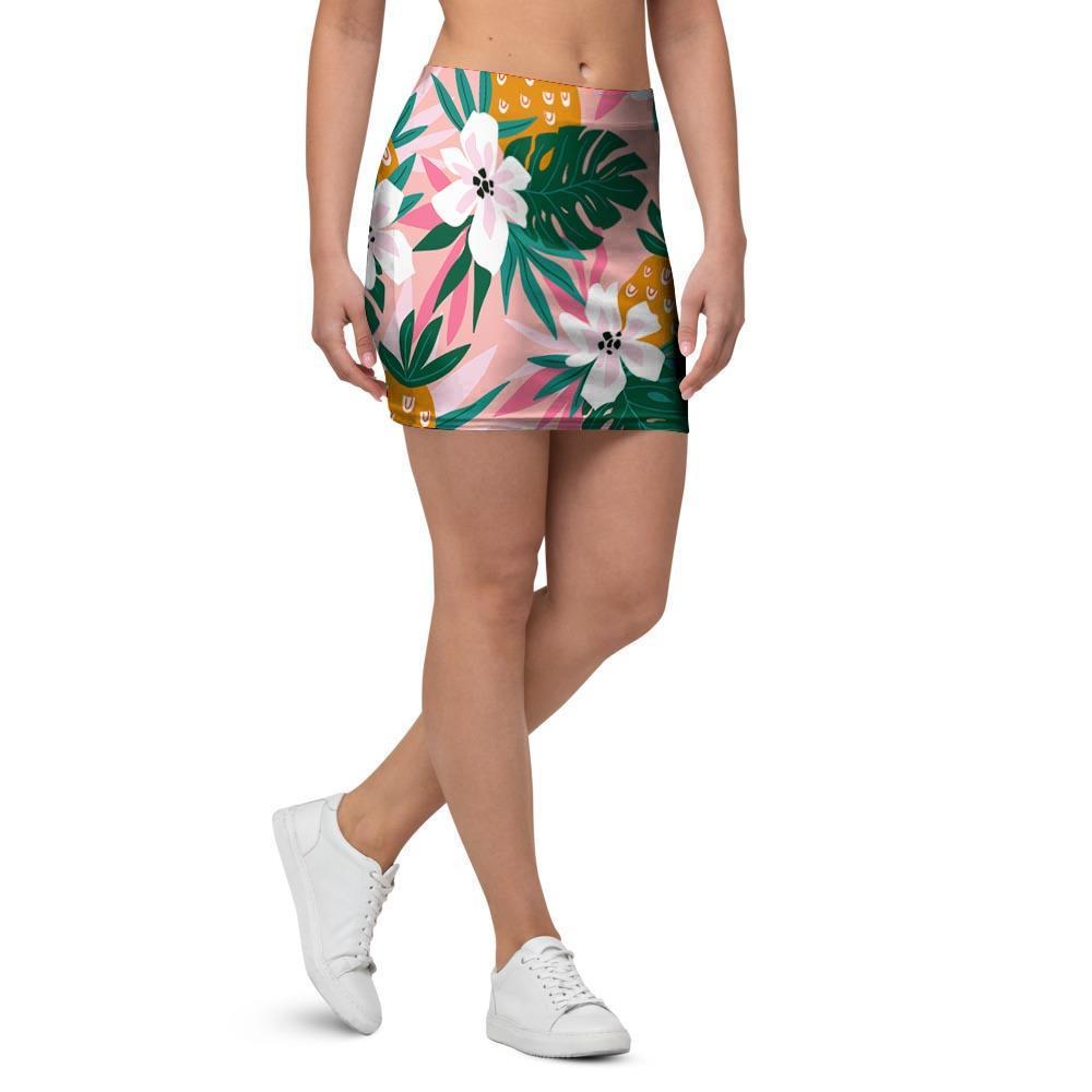 Tropical Flower Hawaiian Pineapple Print Mini Skirt-grizzshop