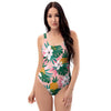 Tropical Flower Hawaiian Pineapple Print One Piece Swimsuite-grizzshop