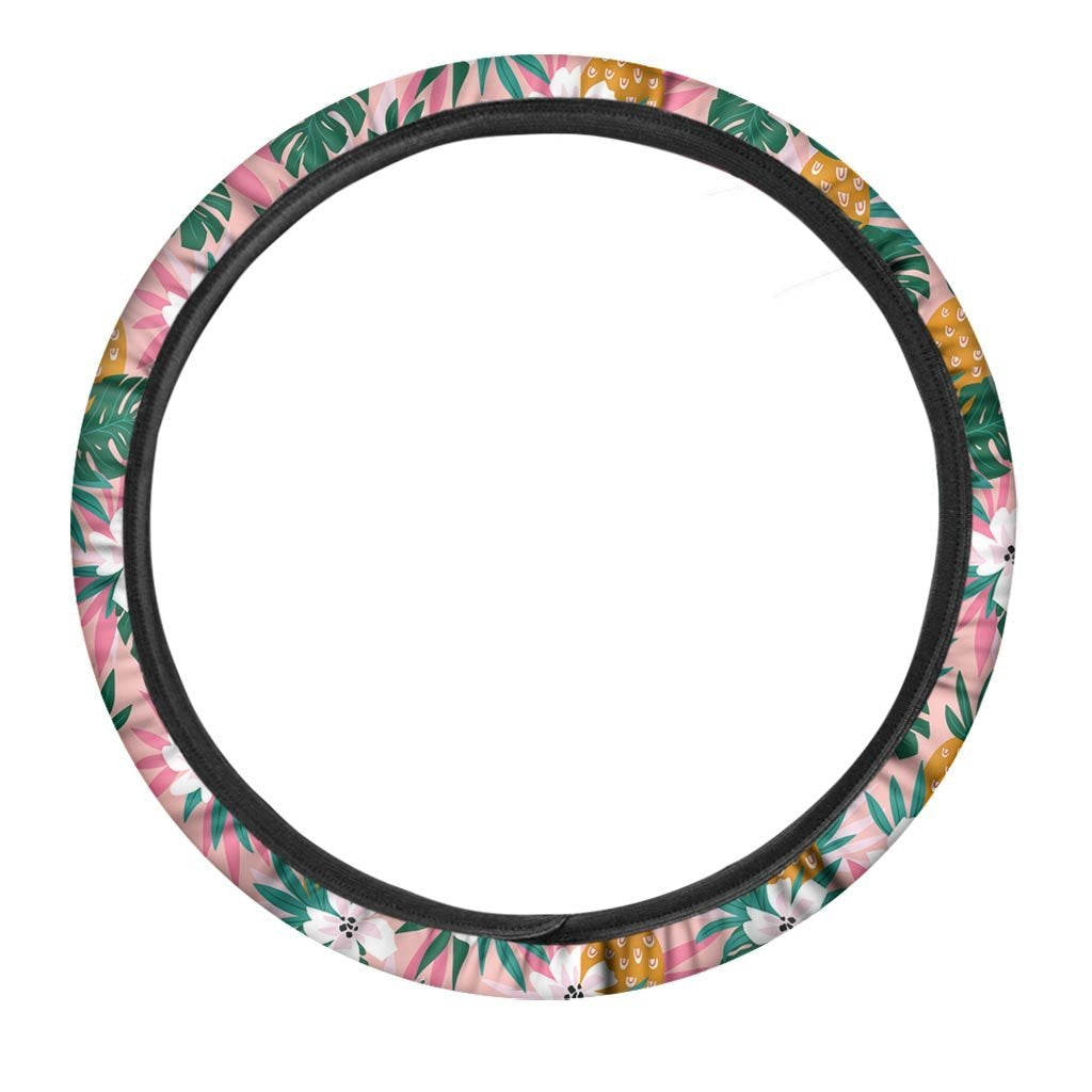 Tropical Flower Hawaiian Pineapple Print Steering Wheel Cover-grizzshop