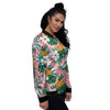 Tropical Flower Hawaiian Pineapple Print Women's Bomber Jacket-grizzshop