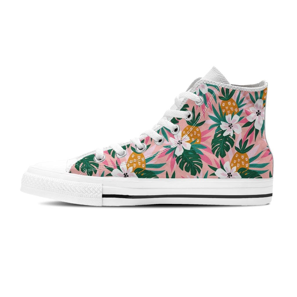 Tropical Flower Hawaiian Pineapple Print Women's High Top Shoes-grizzshop