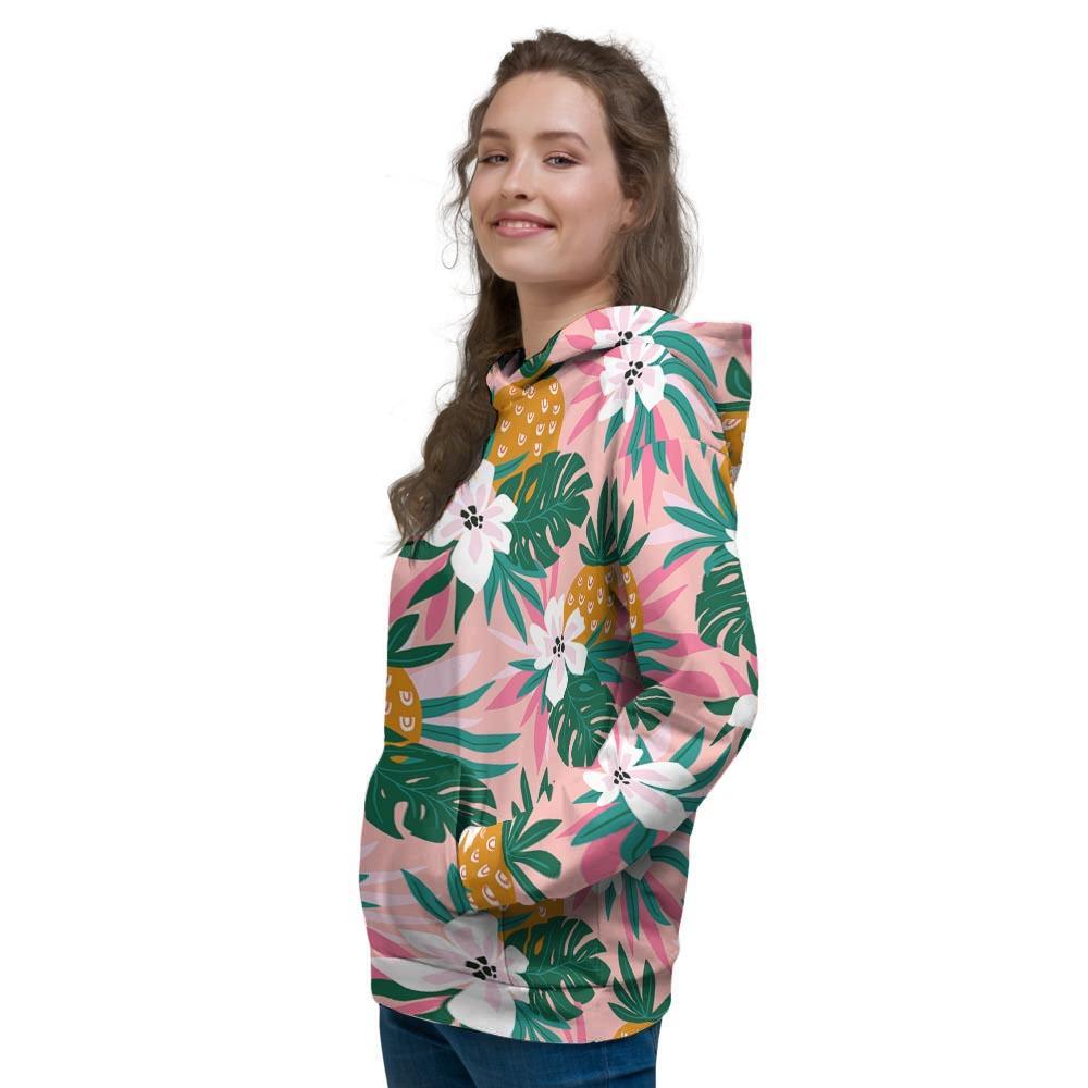 Tropical Flower Hawaiian Pineapple Print Women's Hoodie-grizzshop