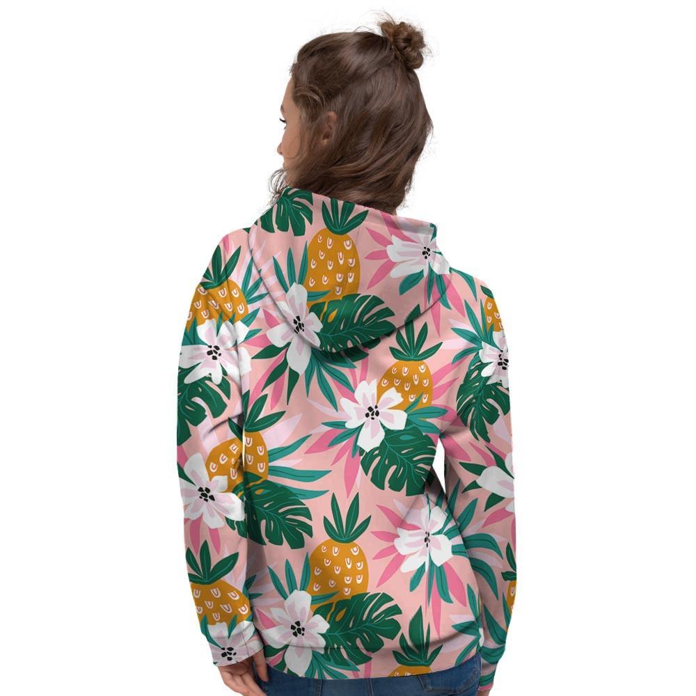 Tropical Flower Hawaiian Pineapple Print Women's Hoodie-grizzshop