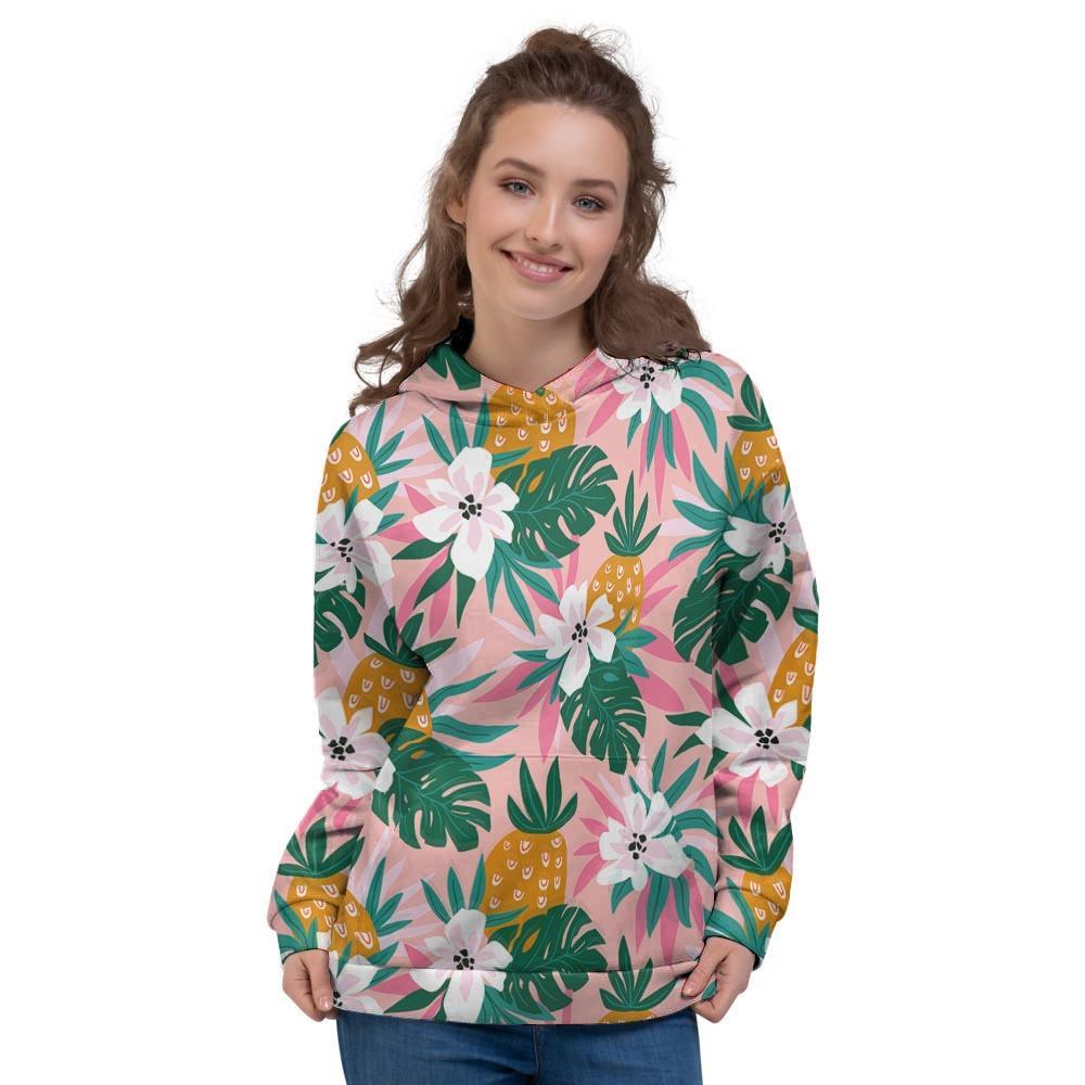 Tropical Flower Hawaiian Pineapple Print Women's Hoodie-grizzshop