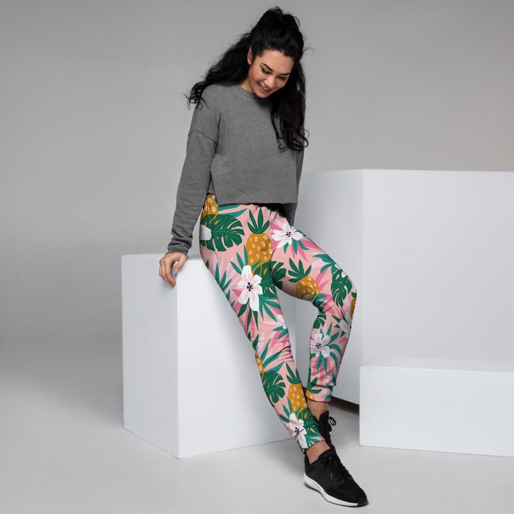 Tropical Flower Hawaiian Pineapple Print Women's Joggers-grizzshop