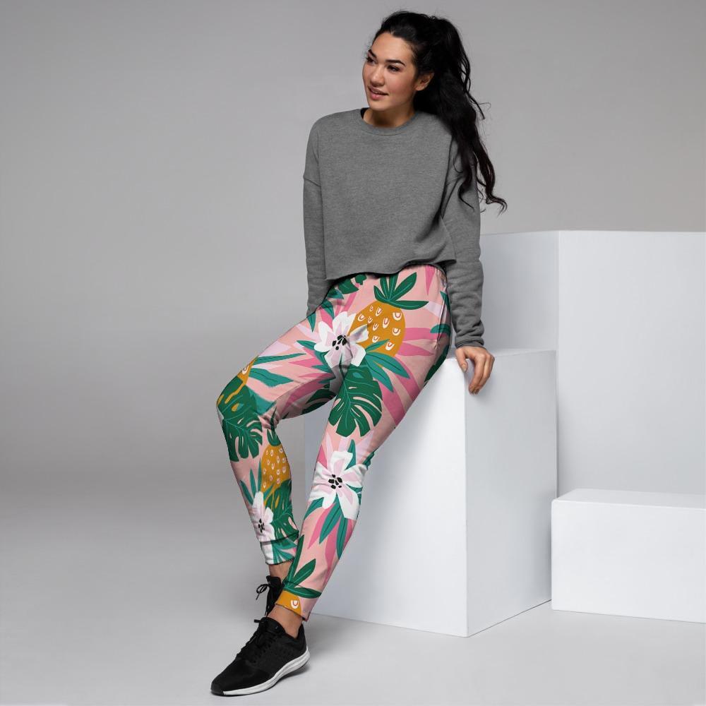 Tropical Flower Hawaiian Pineapple Print Women's Joggers-grizzshop