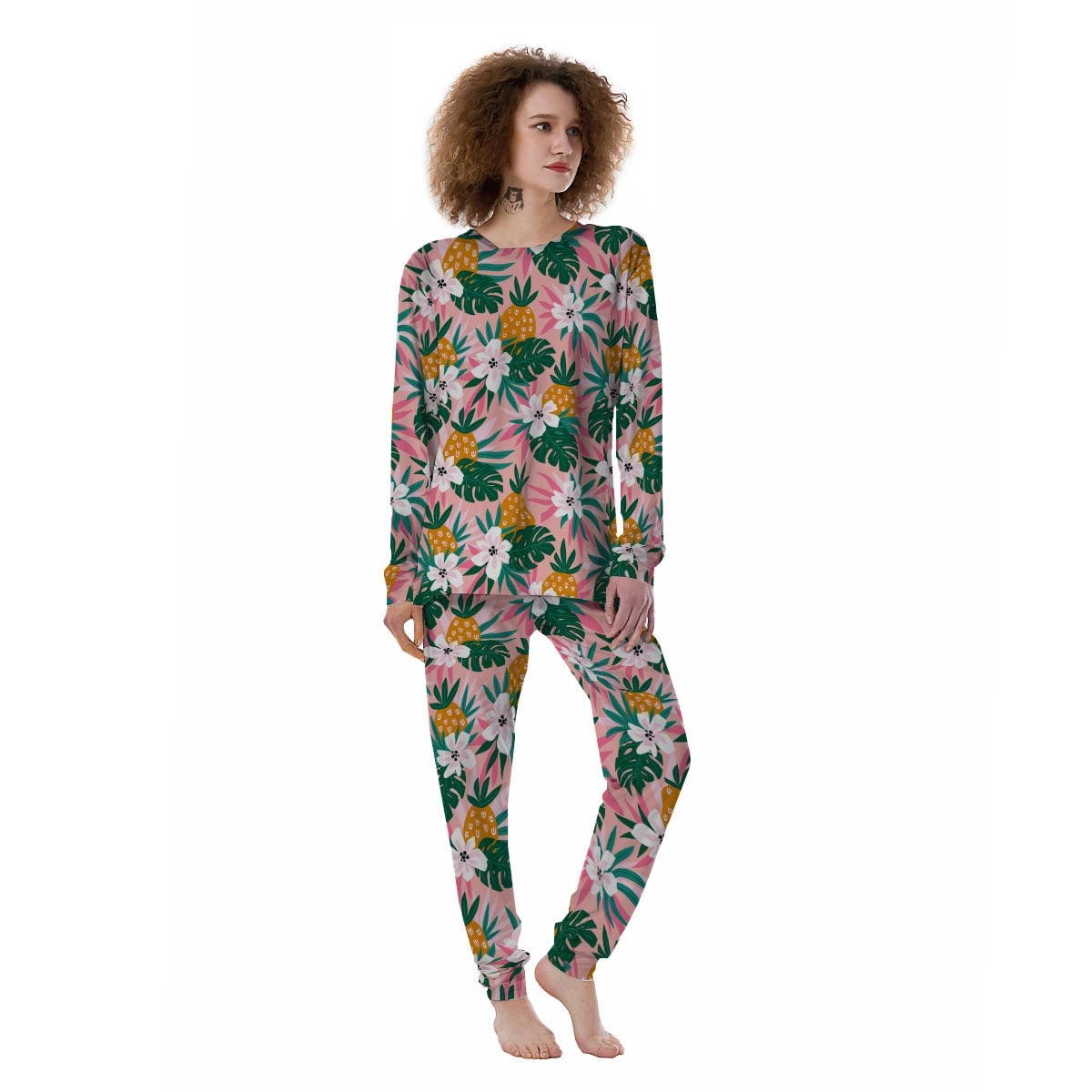 Tropical Flower Hawaiian Pineapple Print Women's Pajamas-grizzshop