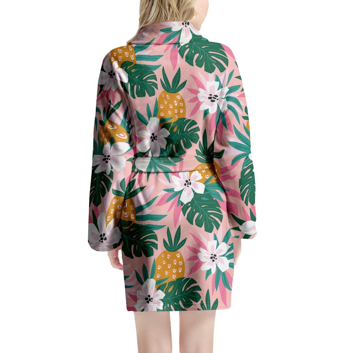 Tropical Flower Hawaiian Pineapple Print Women's Robe-grizzshop