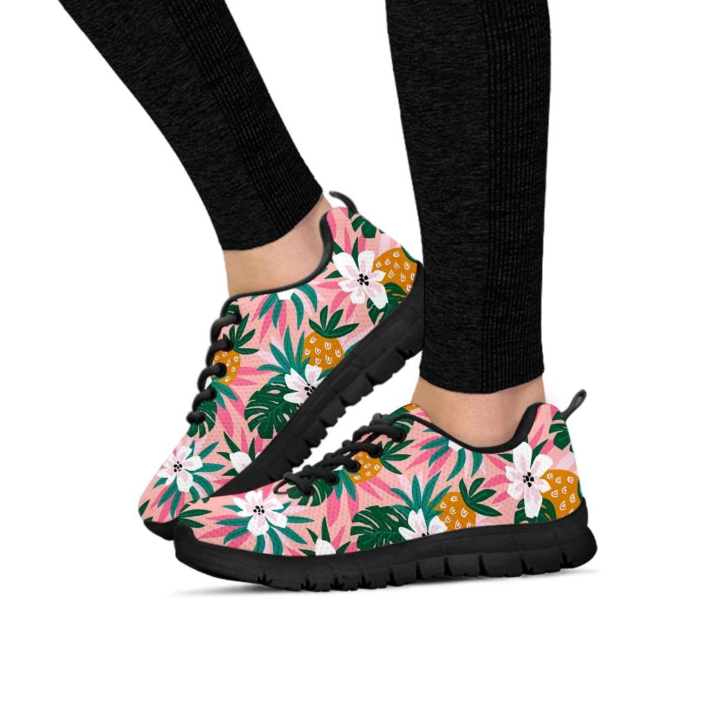 Tropical Flower Hawaiian Pineapple Print Women's Sneakers-grizzshop