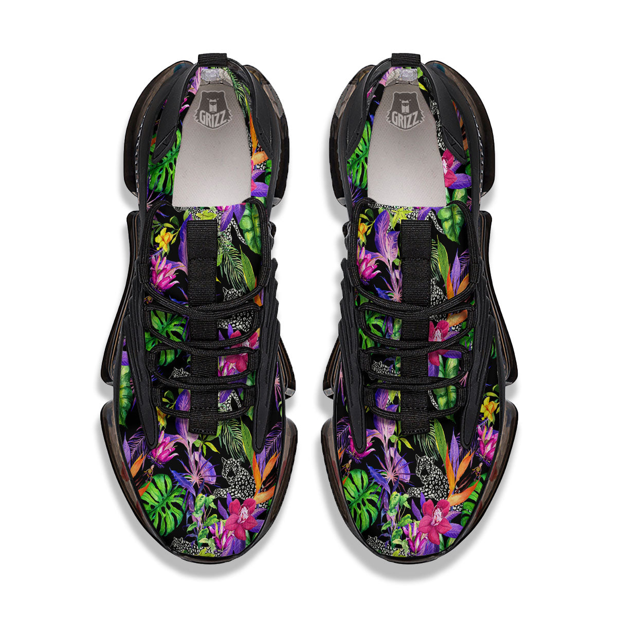 Tropical Flower Leaf Light Print Pattern Black Gym Shoes-grizzshop