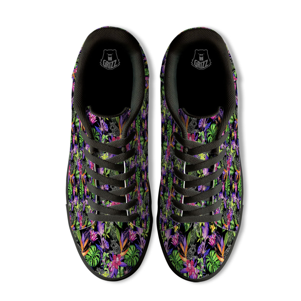 Tropical Flower Leaf Light Print Pattern Black Low Top Sneakers-grizzshop