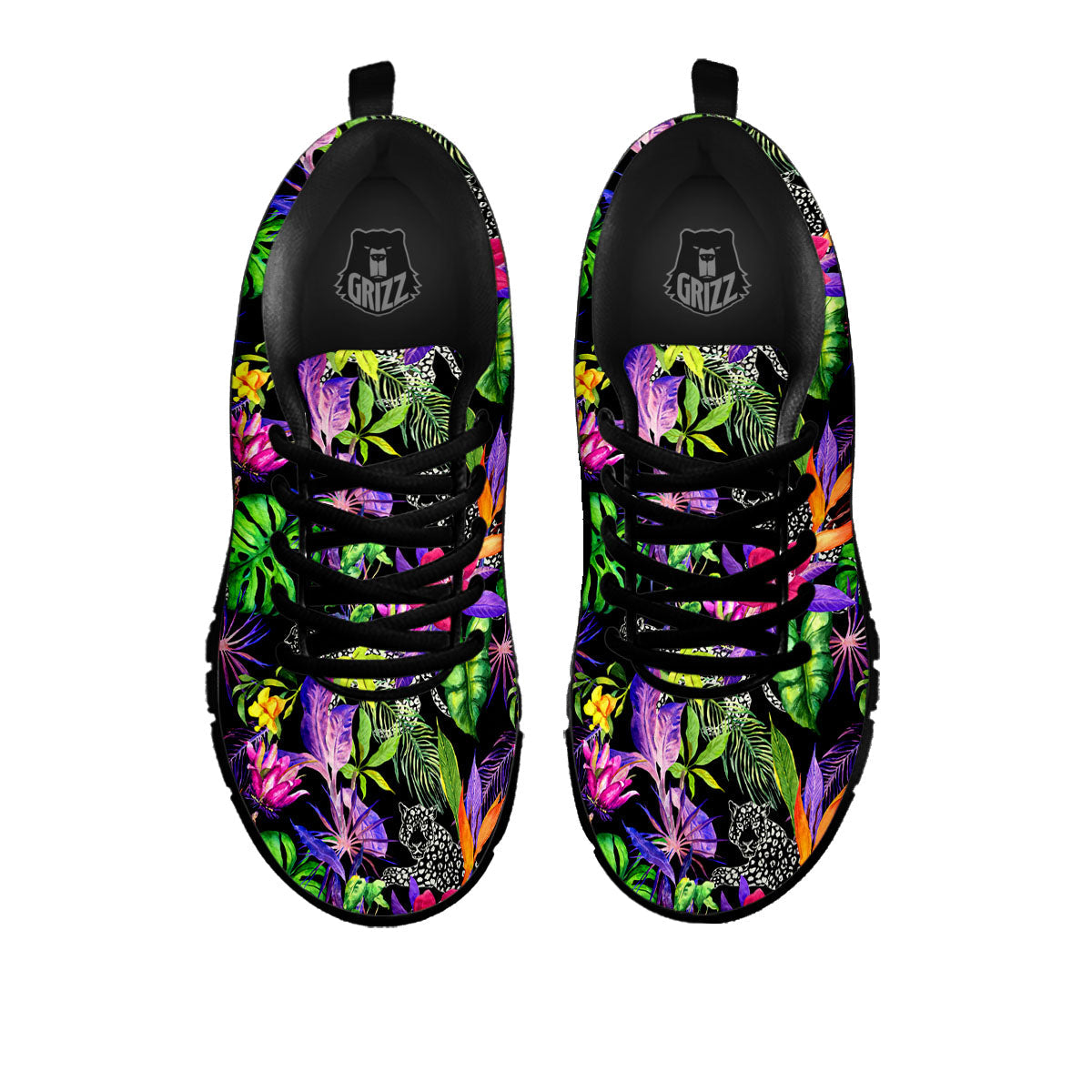 Tropical Flower Leaf Light Print Pattern Black Sneaker-grizzshop