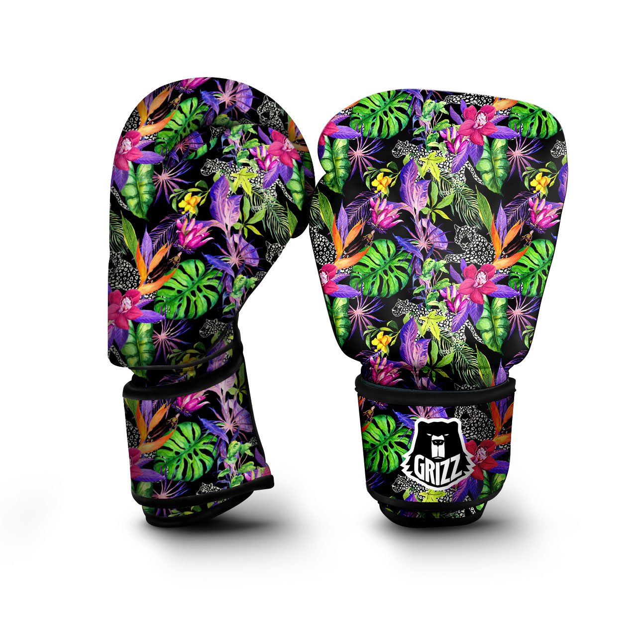 Tropical Flower Leaf Light Print Pattern Boxing Gloves-grizzshop
