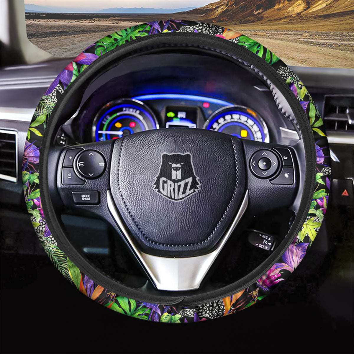 Tropical Flower Leaf Light Print Pattern Car Steering Wheel Cover-grizzshop