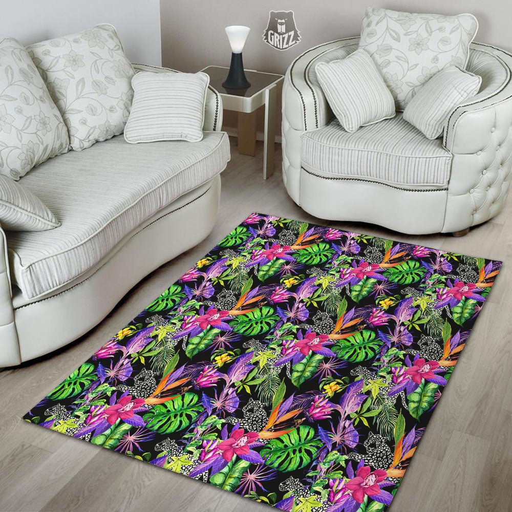 Tropical Flower Leaf Light Print Pattern Floor Mat-grizzshop