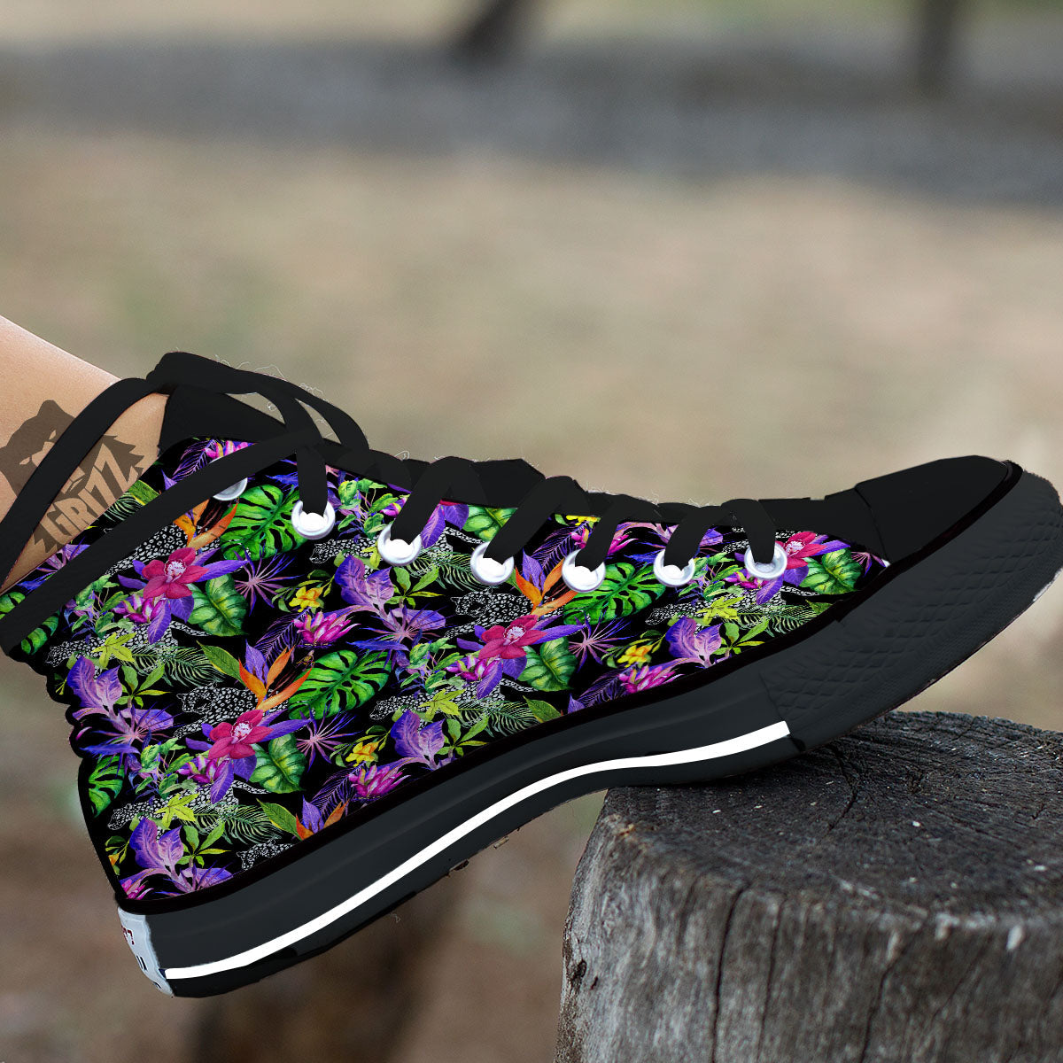 Tropical Flower Leaf Light Print Pattern High Top Shoes-grizzshop