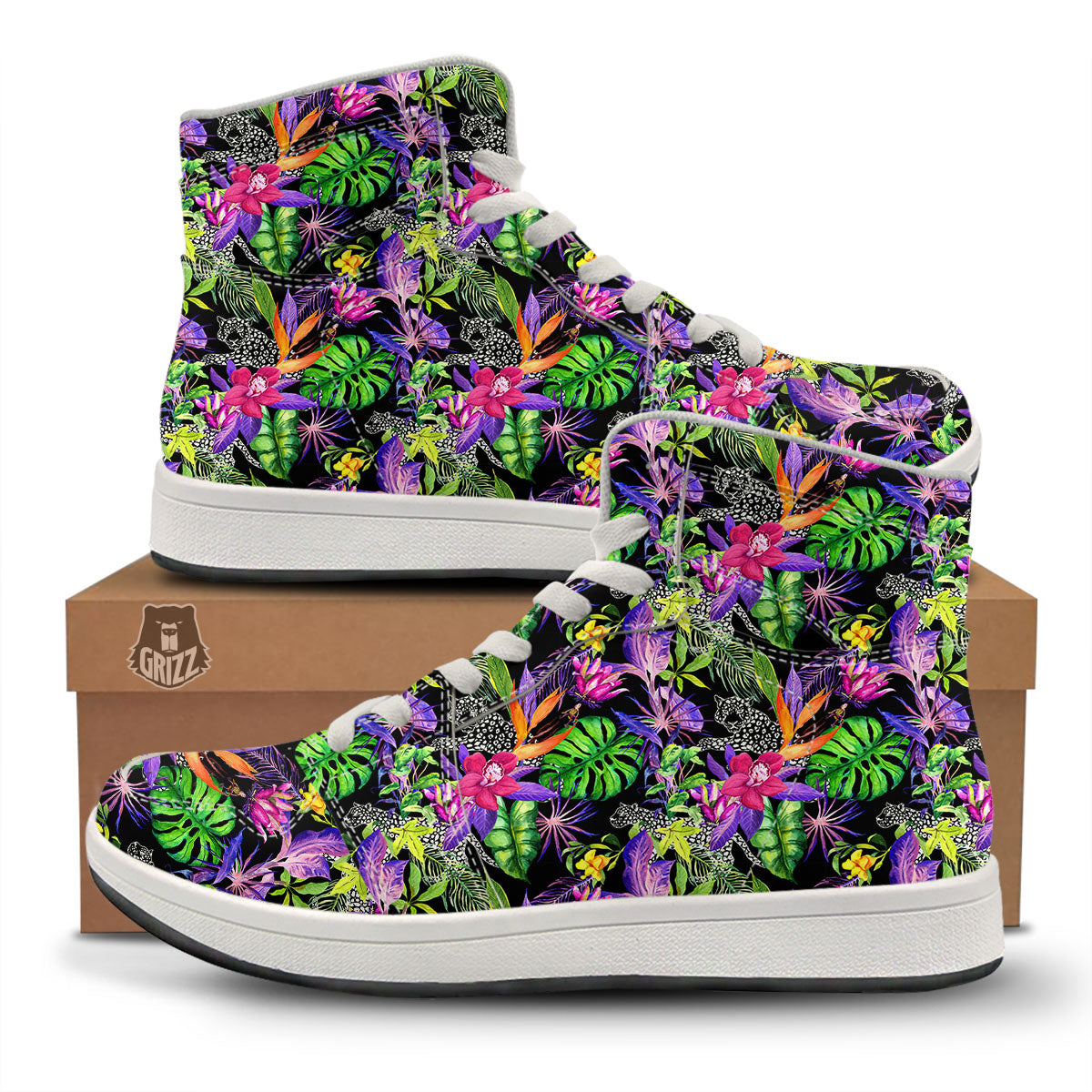 Tropical Flower Leaf Light Print Pattern High Top Sneakers-grizzshop
