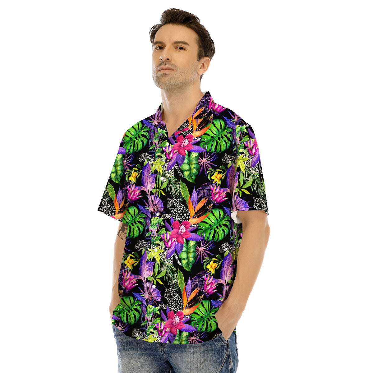 Tropical Flower Leaf Light Print Pattern Men's Hawaiian Shirt-grizzshop
