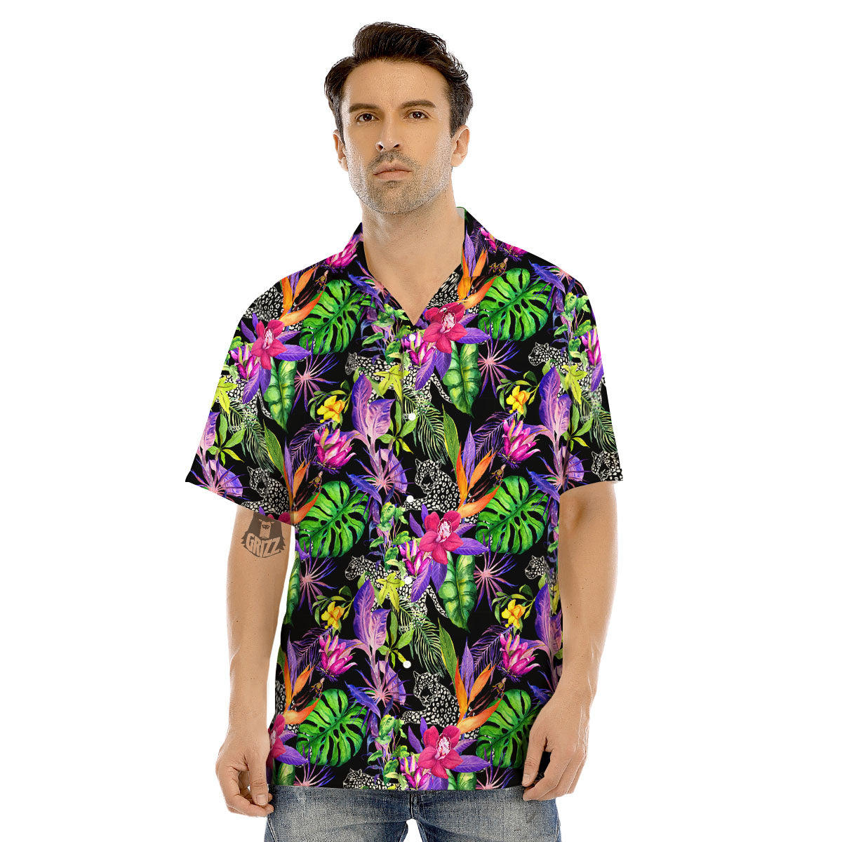 Tropical Flower Leaf Light Print Pattern Men's Hawaiian Shirt-grizzshop